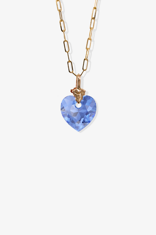 Petite Swarovski Xilion Saphire Blue Crystal Heart with REAL 14k Gold Paperclip Necklace