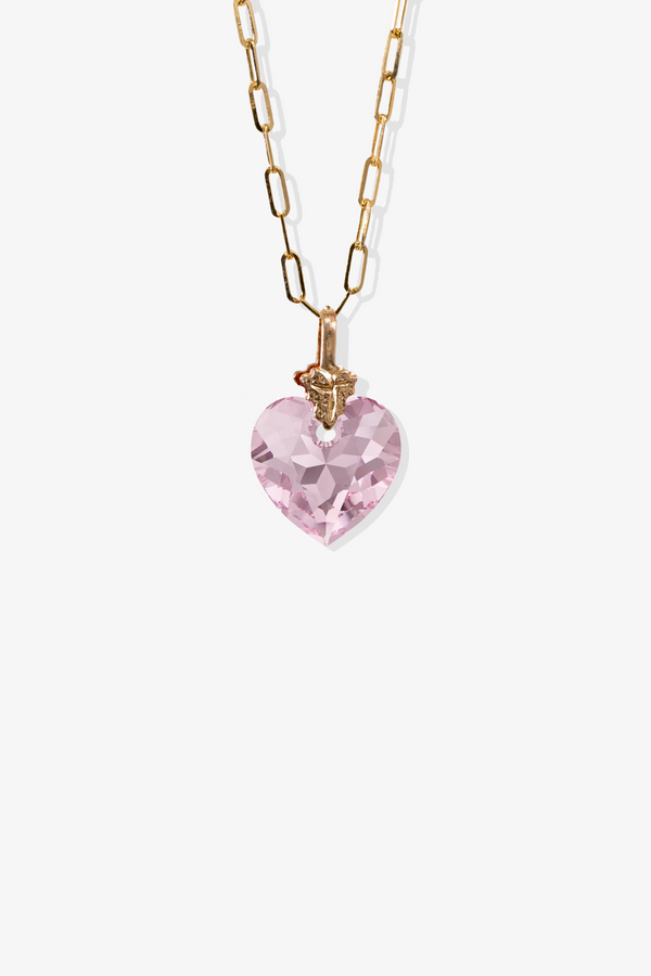 Petite Swarovski Xilion Rose Pink Crystal Heart with REAL 14k Gold Paperclip Necklace