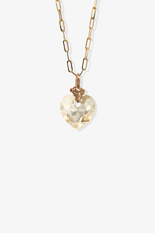 Petite Swarovski Xilion Champaign Crystal Heart with REAL 14k Gold Paperclip Necklace