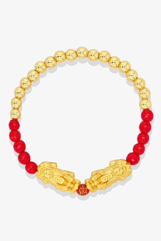 Limited Edition 18k Gold Vermeil Dragon Pixiu Red Lucky Coin Bracelet - Eat.Read.Love.