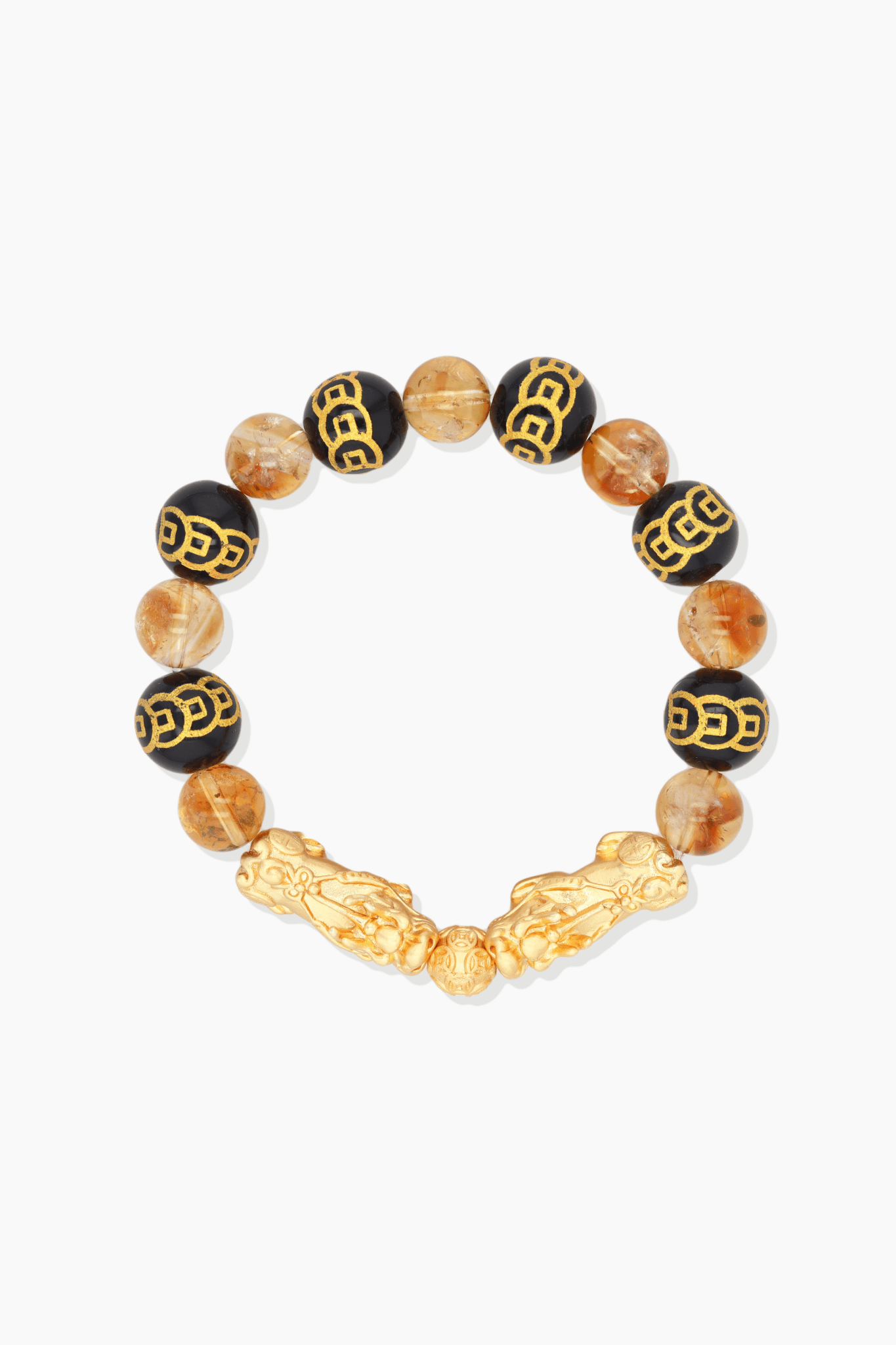 Luck Wealth Coin Citrine Gold Vermeil Double Pixiu Bracelet - Eat.Read.Love.