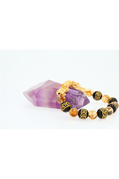 Luck Wealth Coin Citrine Gold Vermeil Double Pixiu Bracelet - Eat.Read.Love.