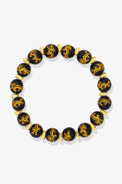 Lucky Dragon Black Obsidian Gold Vermeil Feng Shui Bracelet - Eat.Read.Love.