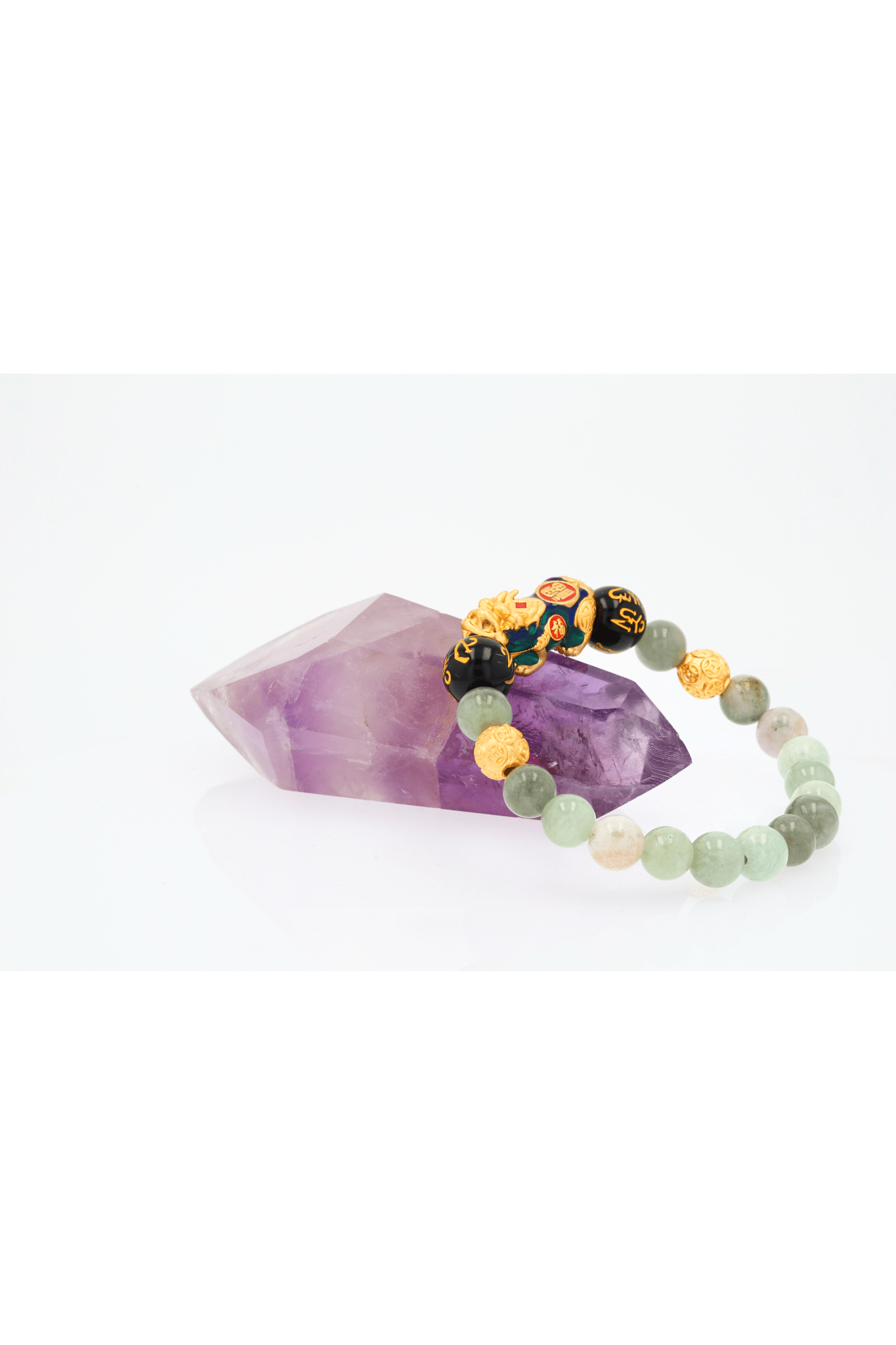 Lucky Wealth Jade Pixiu with Protection Mantra Bracelet - Eat.Read.Love.