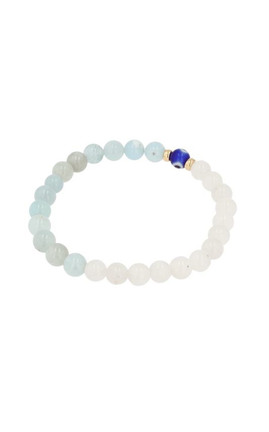 Magnetic Balance - Moonstone And Aquamarine Evil Eye Bracelet - Eat.Read.Love.