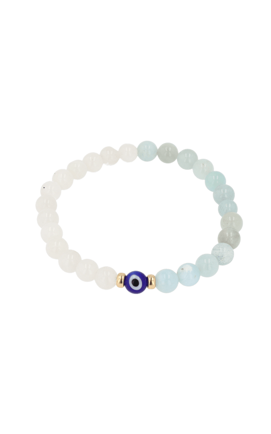 Magnetic Balance - Moonstone And Aquamarine Evil Eye Bracelet - Eat.Read.Love.