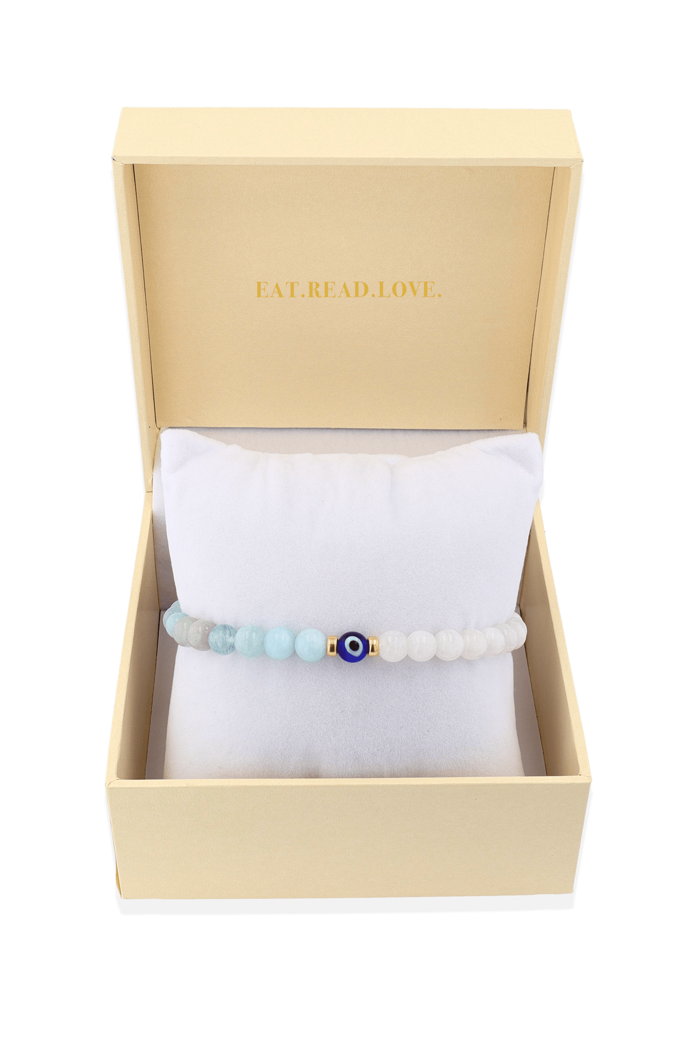 Magnetic Balance - Moonstone And Aquamarine Evil Eye Bracelet - Eat.Read.Love.