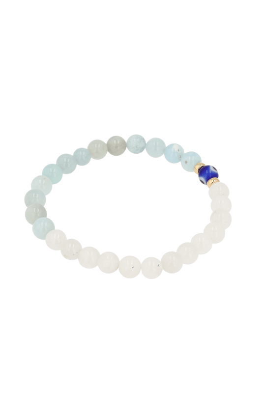 Magnetic Balance - Moonstone And Aquamarine Evil Eye Bracelet - Eat.Read.Love.