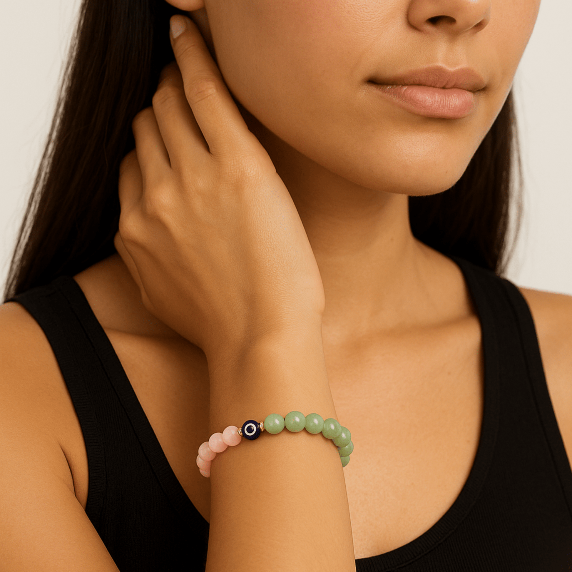 Magnetic Love - Rose Quartz And Jade Evil Eye Bracelet - Eat.Read.Love.