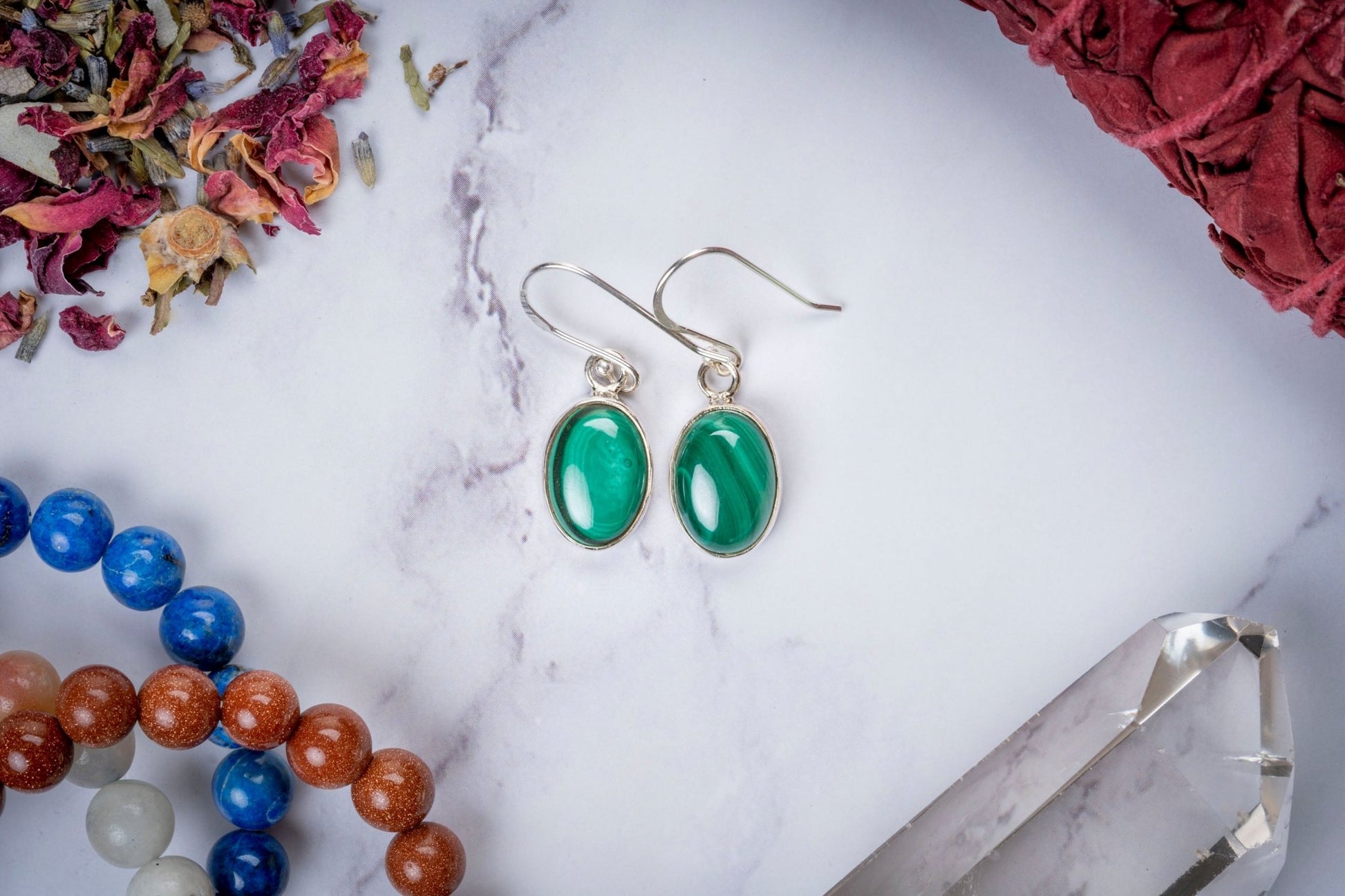 Malachite Oval Cut Sterling Silver Earrings - Eat.Read.Love.