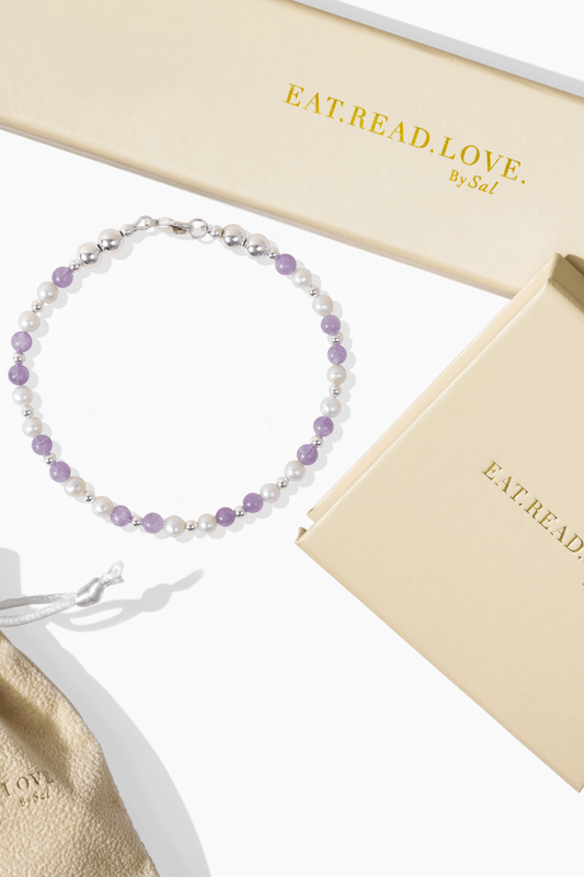 Manifestation - Pearl and Amethyst Sterling Silver Bracelet - Eat.Read.Love.