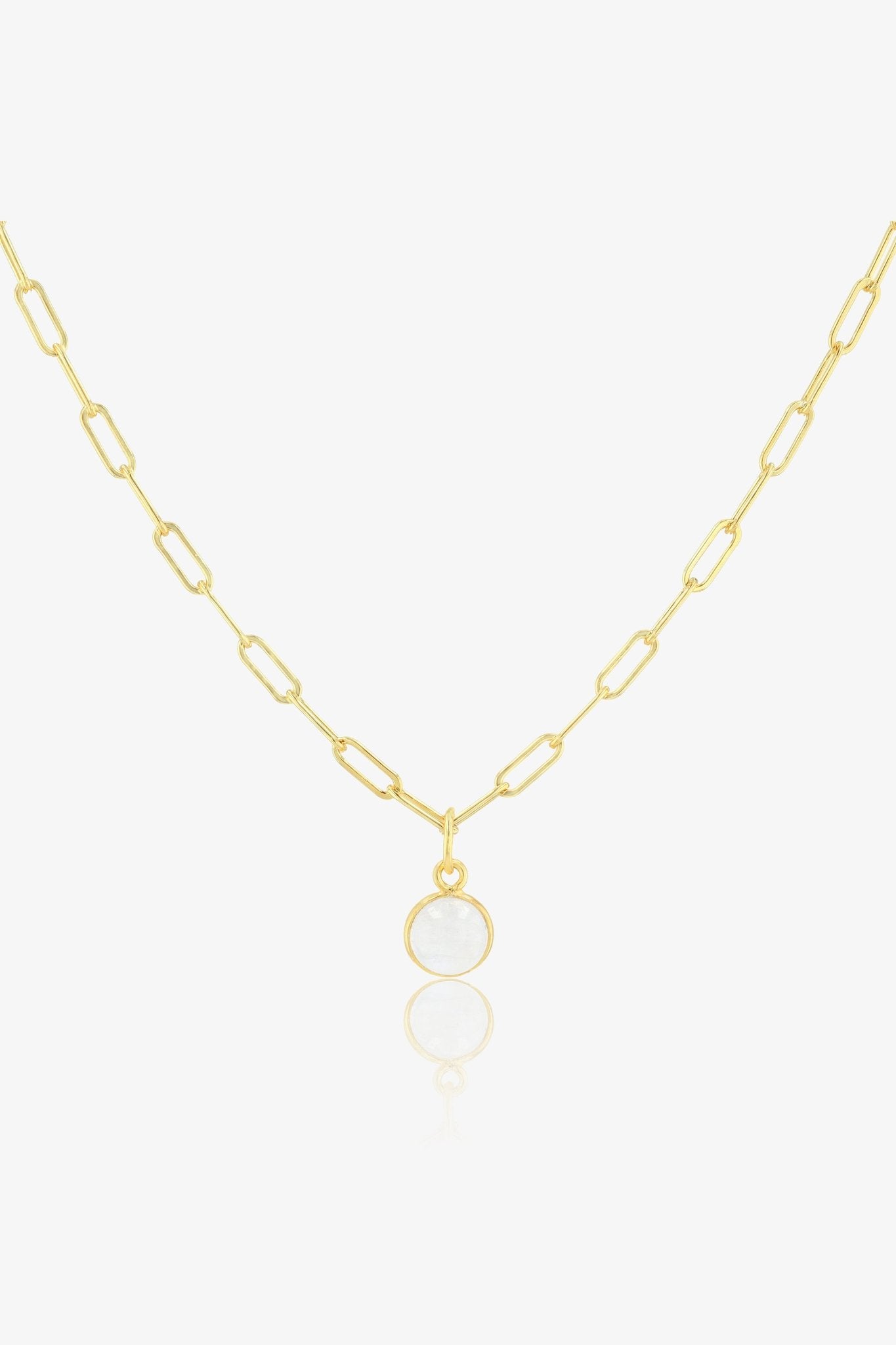 Moonstone Bezeled 18k Gold Vermeil Paperclip Necklace - Eat.Read.Love.