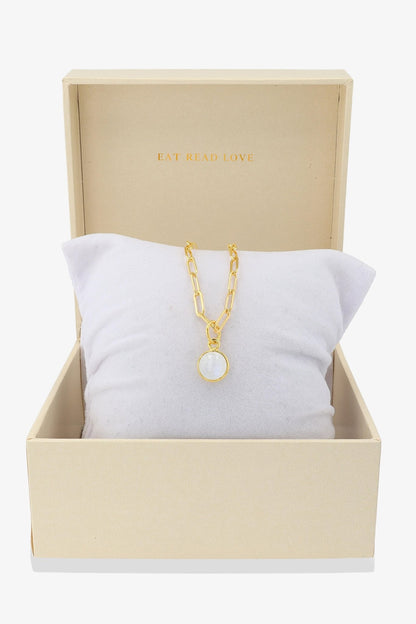 Moonstone Bezeled 18k Gold Vermeil Paperclip Necklace - Eat.Read.Love.