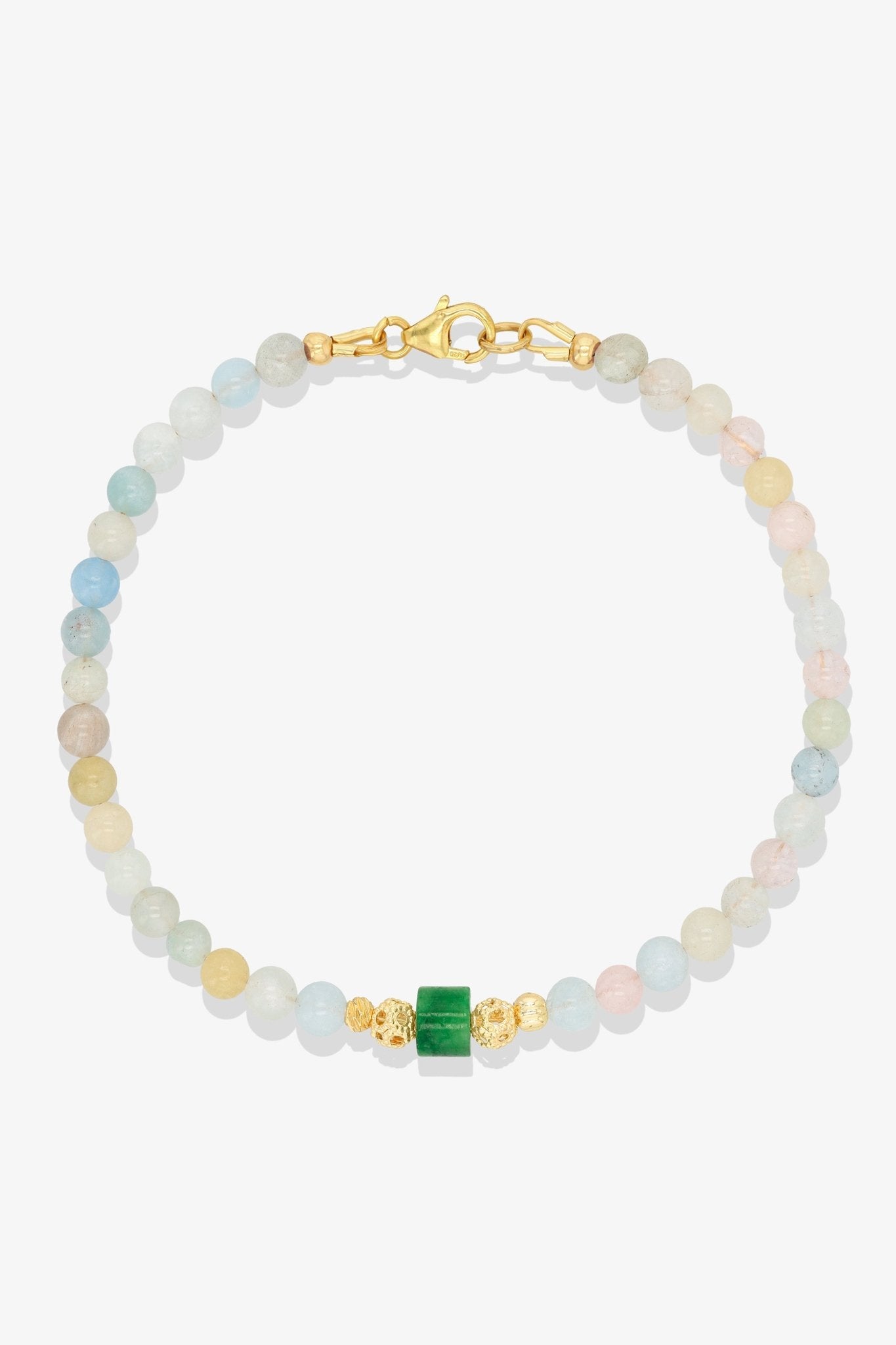 Morganite and Jade Gold Vermeil Crystal Bracelet - Wealth - Eat.Read.Love.