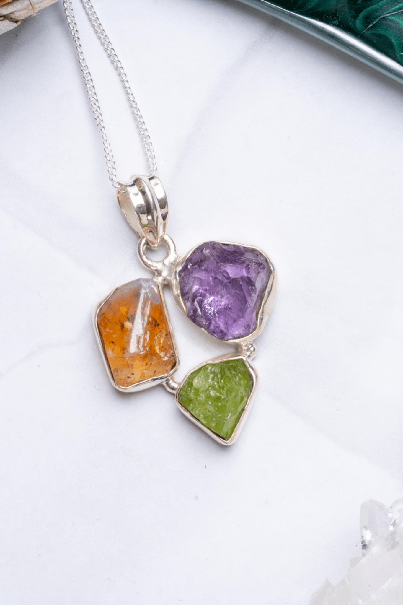 Multi Stone Crystal Necklace Citrine Peridot Amethyst - Eat.Read.Love.