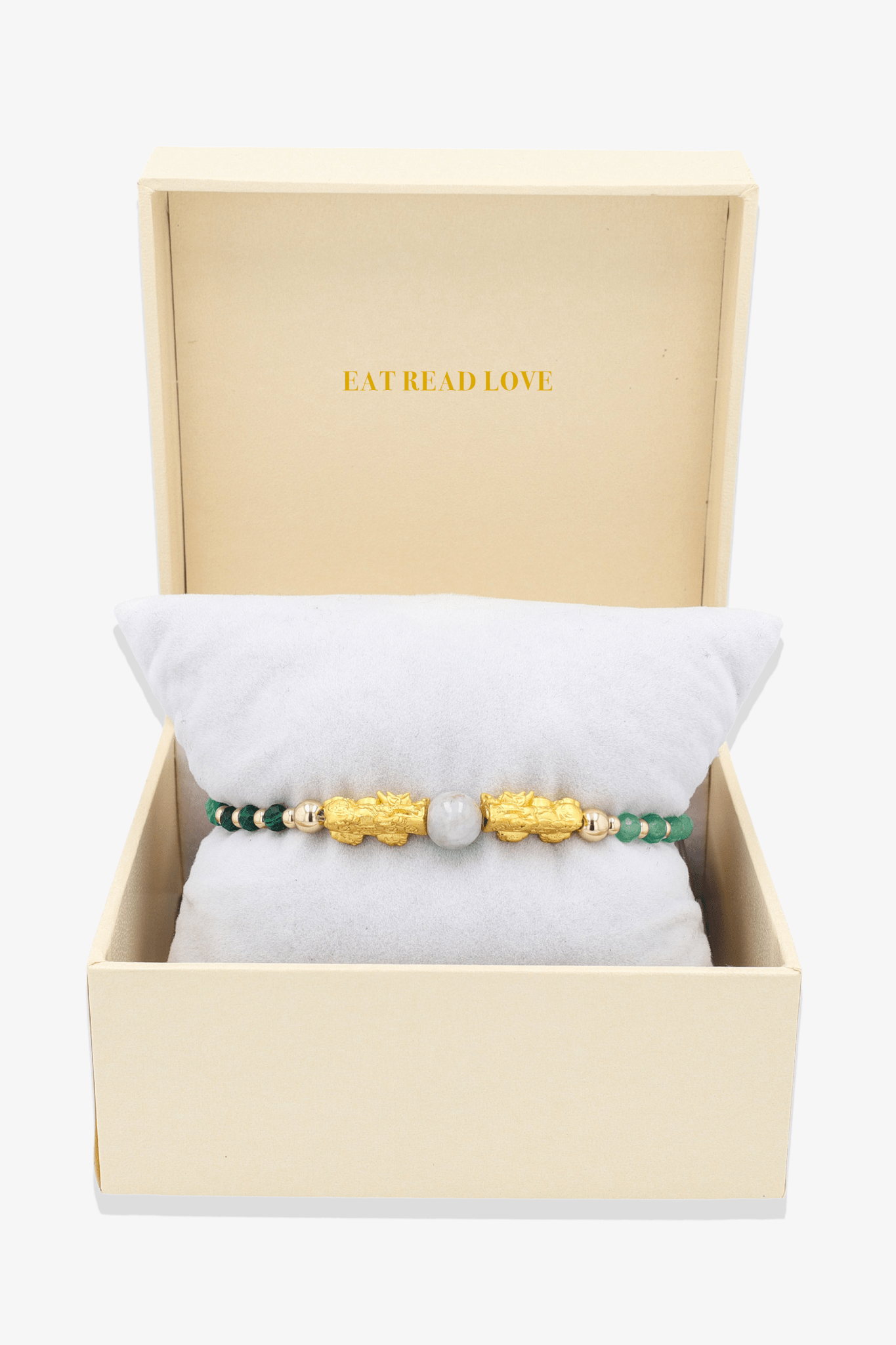 Multiple Fortune Double Pixiu and Jade Feng Shui Bracelet 18K Gold Vermeil - Eat.Read.Love.