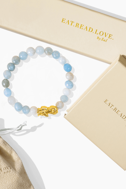 Natural Aquamarine Fortune Pixiu Feng Shui Bracelet - Eat.Read.Love.