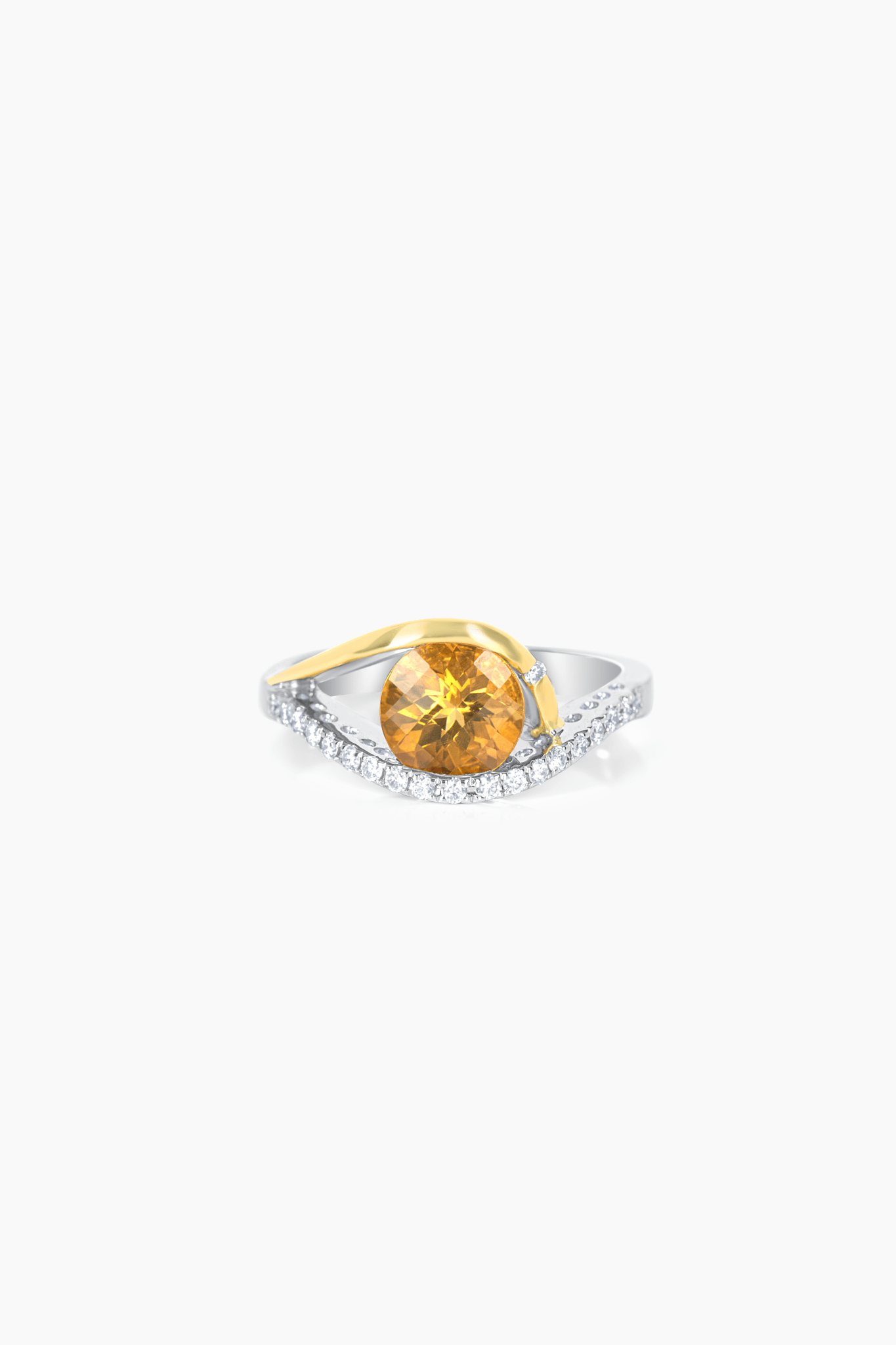 Natural Citrine 14k White and Yellow Gold Ring With Real Diamonds - Eat.Read.Love.