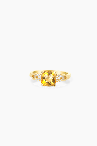 Natural Citrine 14k Yellow Gold Ring With Real Diamonds - Eat.Read.Love.