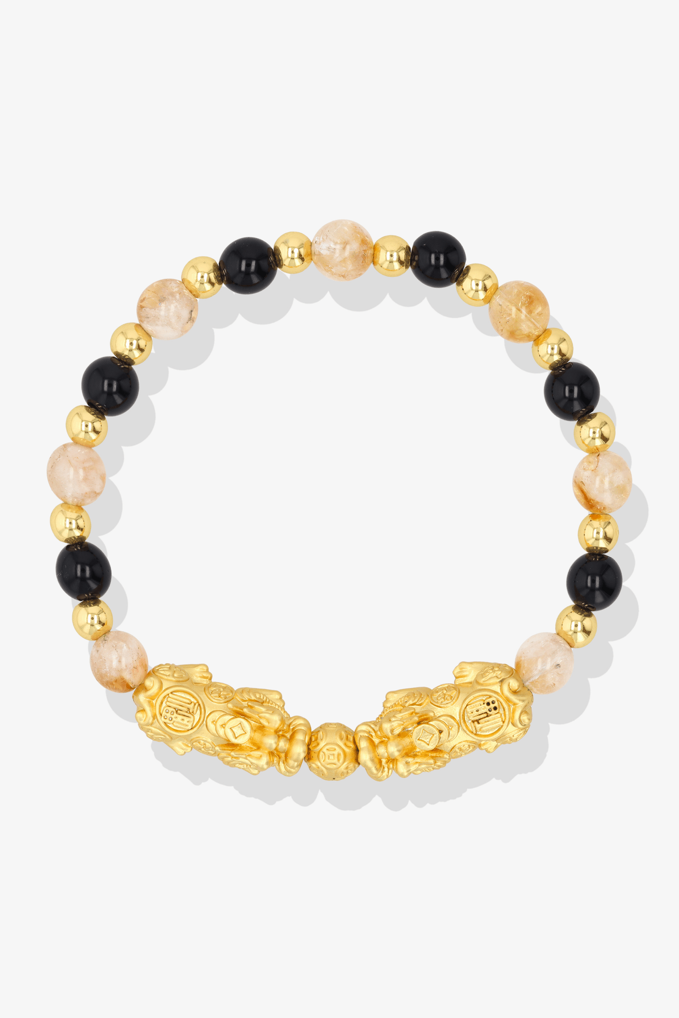 Natural Citrine and Black Obsidian 18k Gold Vermeil Double Pixiu Feng Shui Bracelet - Eat.Read.Love.