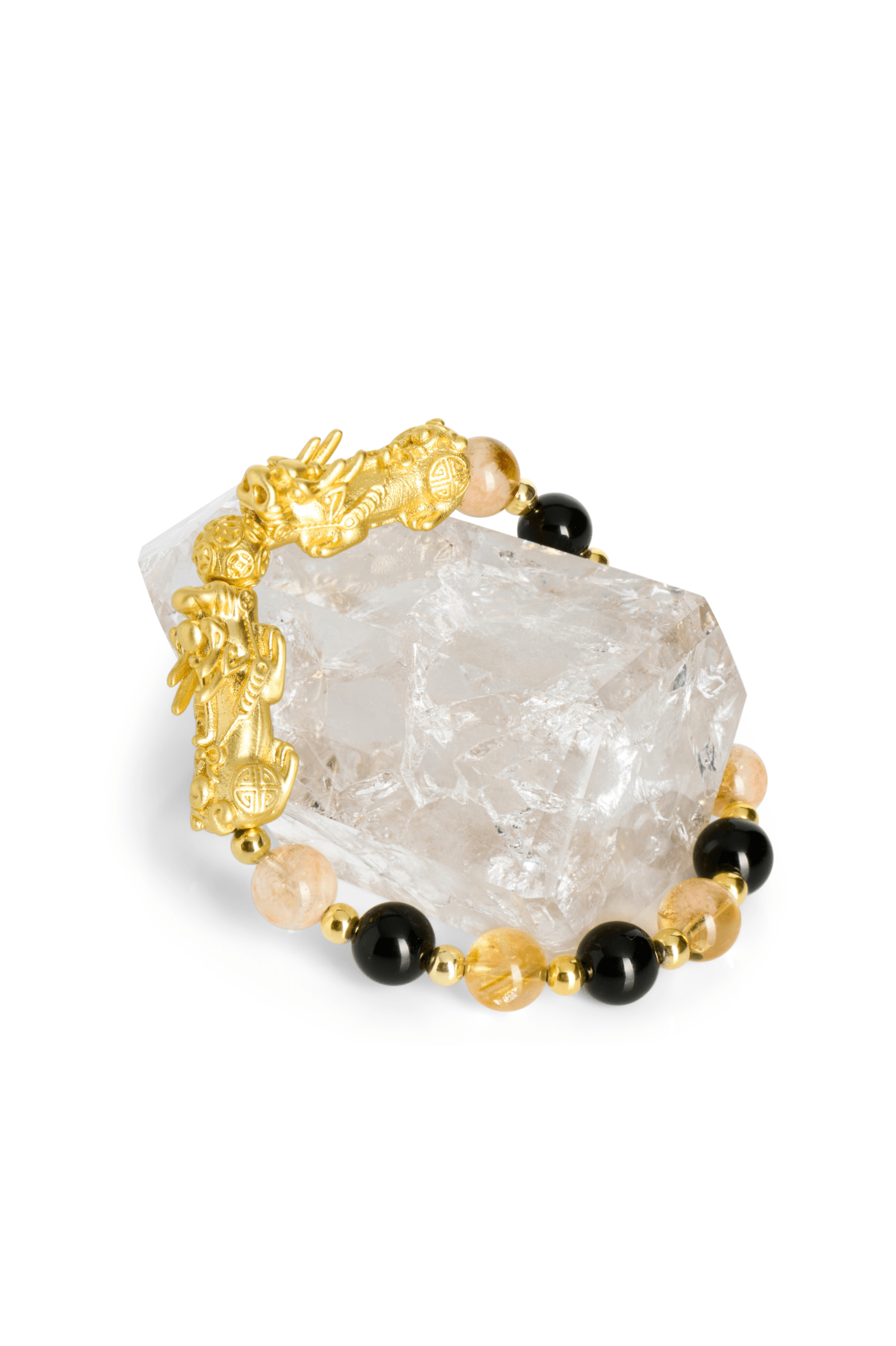 Natural Citrine and Black Obsidian 18k Gold Vermeil Double Pixiu Feng Shui Bracelet - Eat.Read.Love.