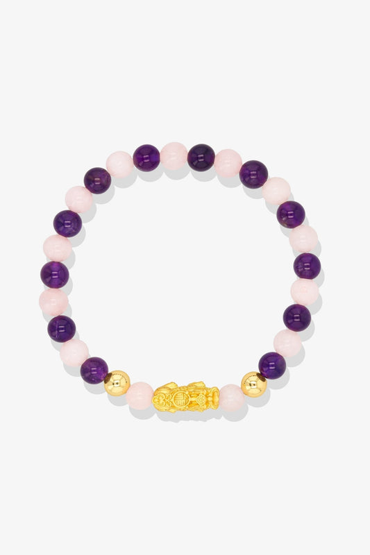 Natural Citrine and Black Obsidian Unlimited Wealth 18K Gold Vermeil Pixiu Feng Shui Bracelet - Eat.Read.Love.