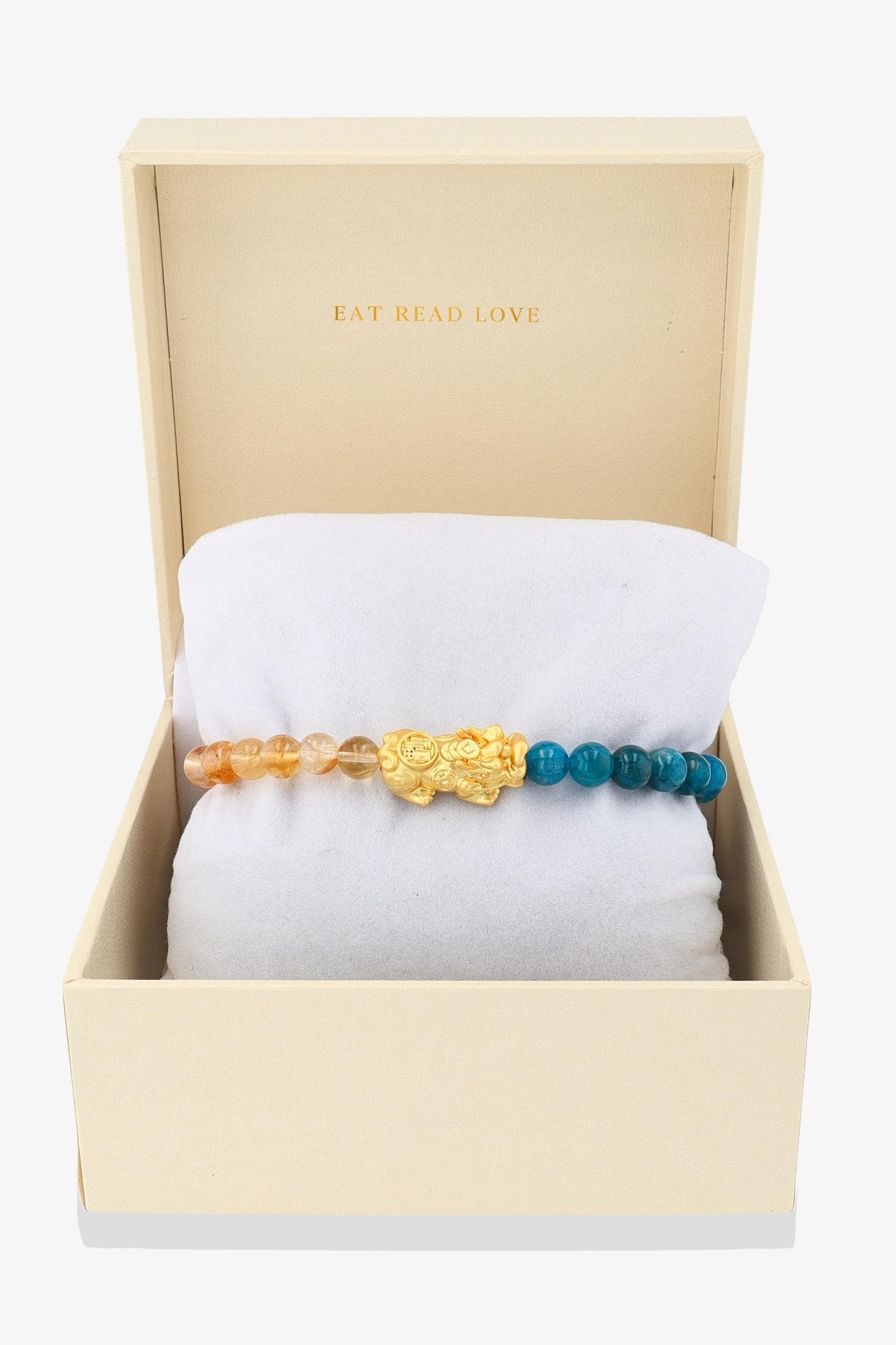 Natural Citrine and Blue Apatite Mega Fortune 18k Gold Vermeil Pixiu Feng Shui Bracelet - Eat.Read.Love.