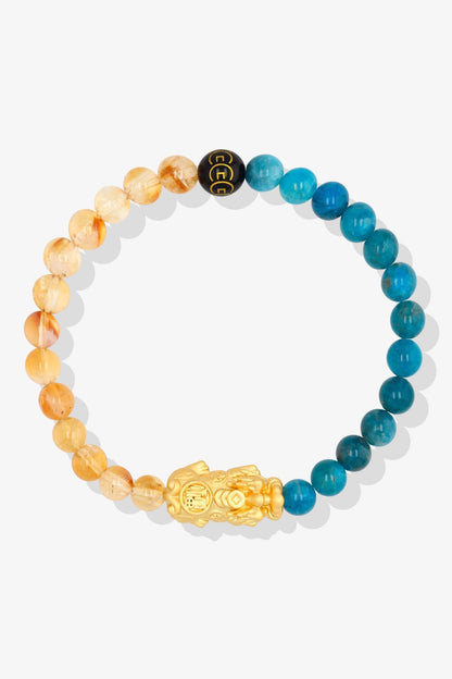 Natural Citrine and Blue Apatite Mega Fortune 18k Gold Vermeil Pixiu Feng Shui Bracelet - Eat.Read.Love.