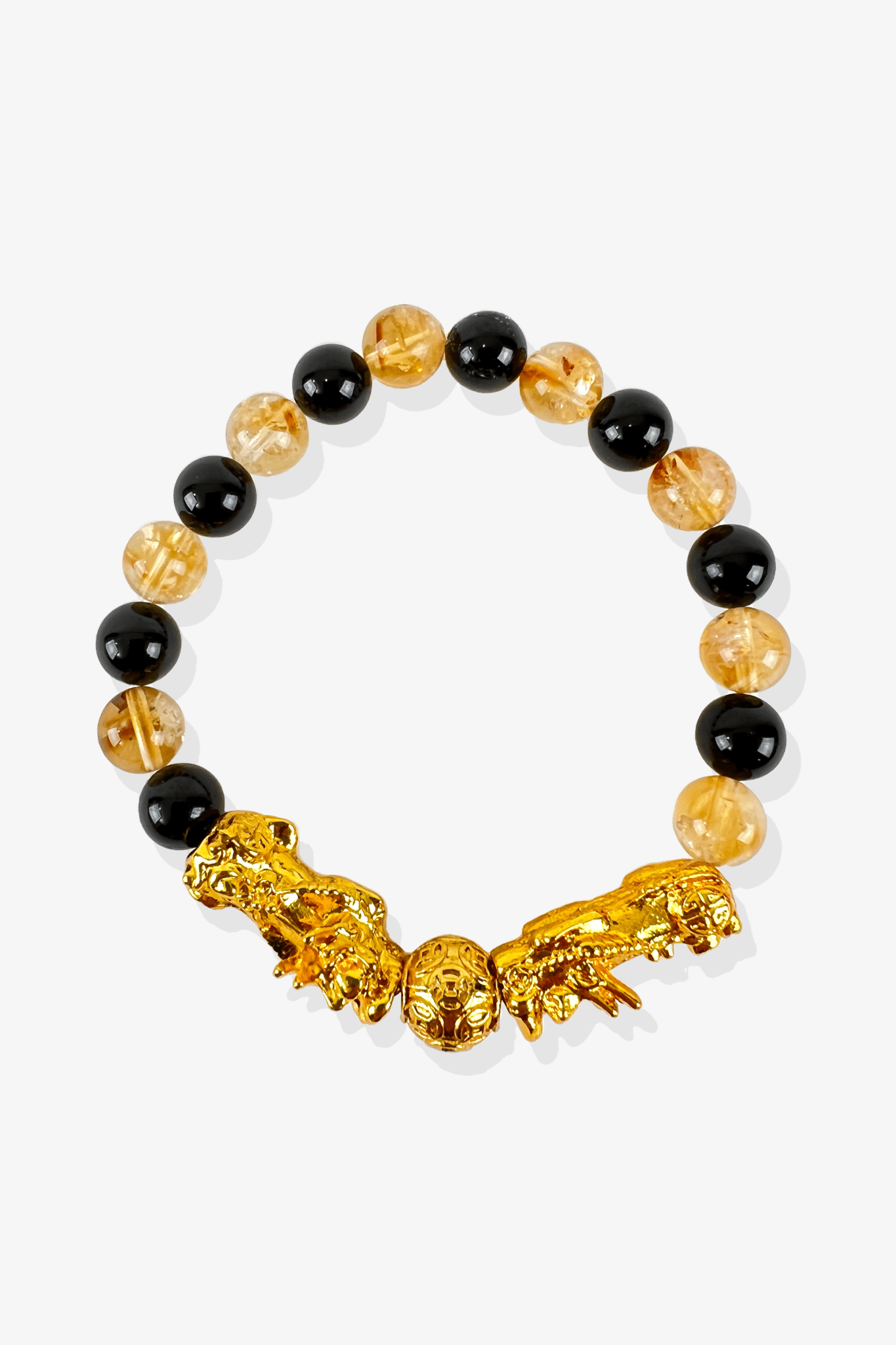 Natural Citrine & Black Obsidian Double Pixiu Feng Shui Bracelet - Eat.Read.Love.