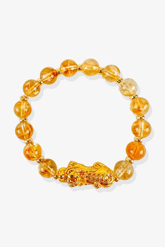 Natural Citrine Fortune Pixiu Feng Shui Bracelet W/ Gold Vermeil - Eat.Read.Love.