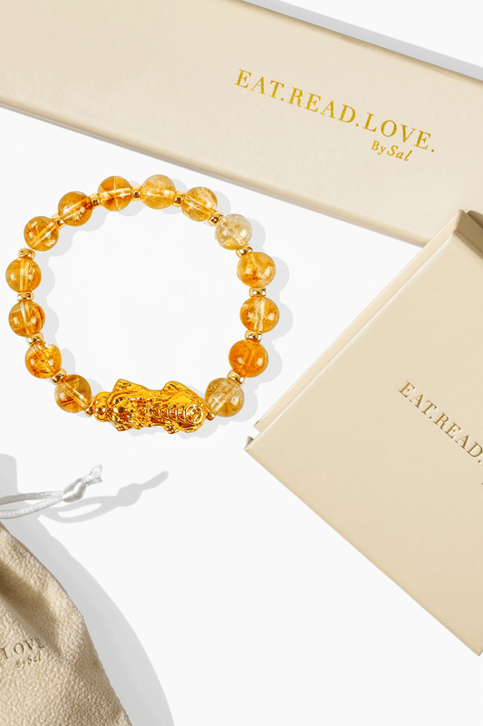 Natural Citrine Fortune Pixiu Feng Shui Bracelet W/ Gold Vermeil - Eat.Read.Love.