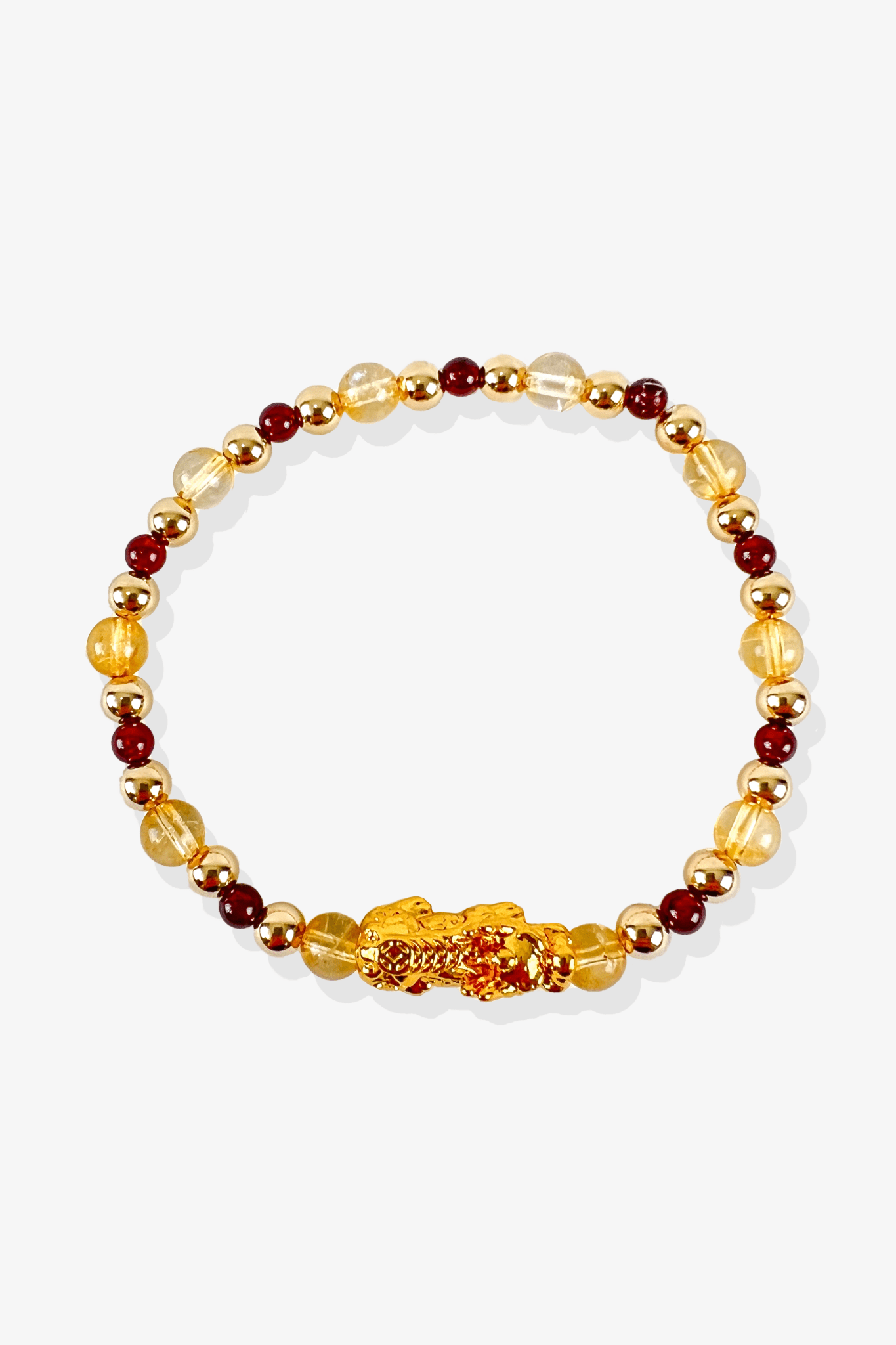 Natural Citrine & Garnet Pixiu Feng Shui Bracelet w/ Gold Vermeil Beads - Eat.Read.Love.