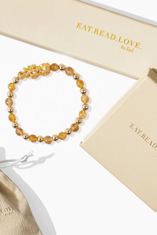 Natural Citrine Infinite Fortune 18k Gold Vermei Pixiu Feng Shui Bracelet - Eat.Read.Love.