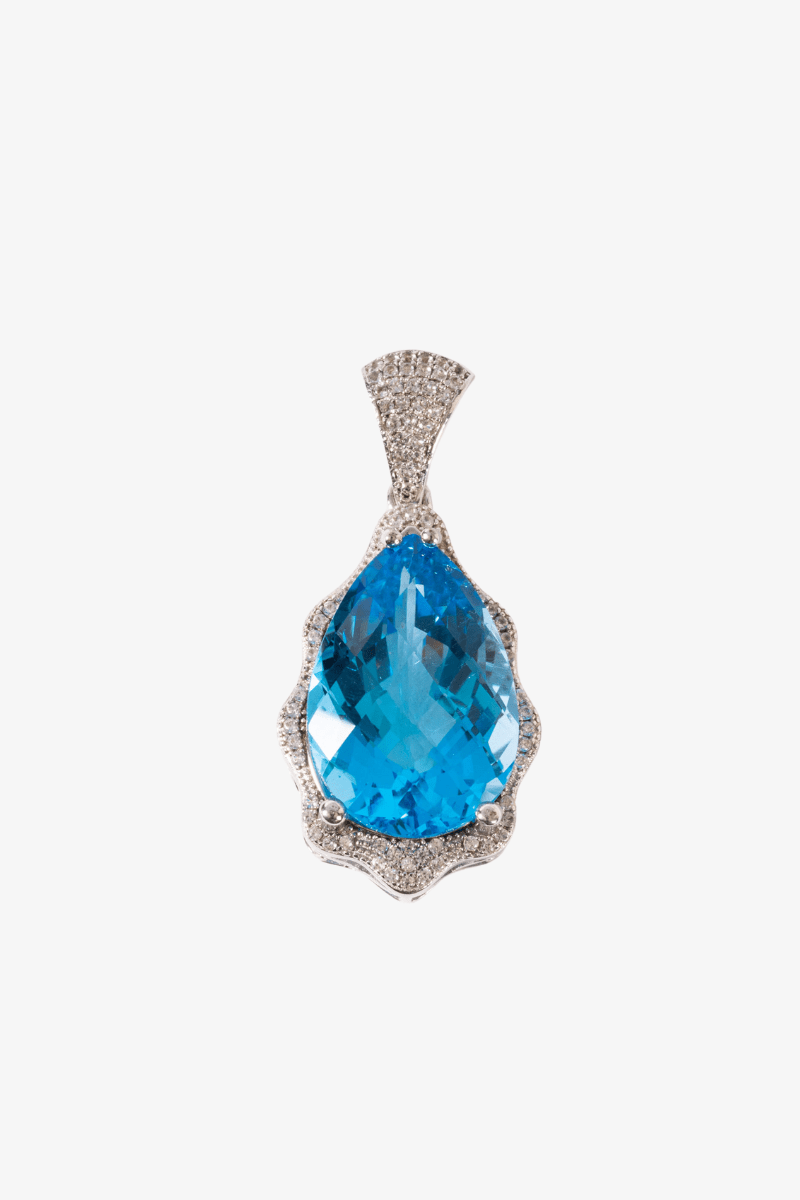 Natural Dark Blue Topaz Sterling Silver Pendant - Eat.Read.Love.