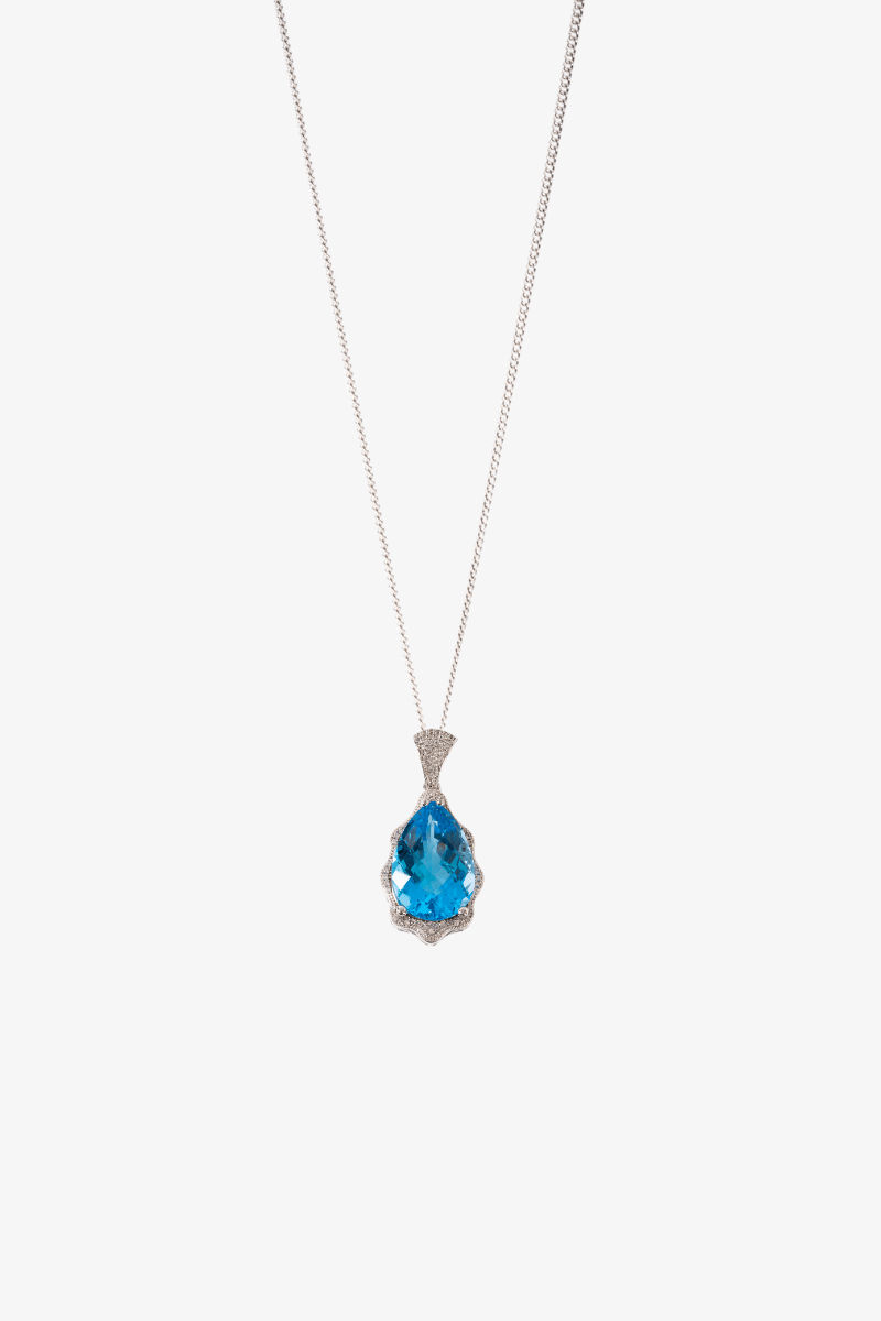 Natural Dark Blue Topaz Sterling Silver Pendant - Eat.Read.Love.