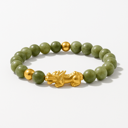 Natural Green Jade with Gold Pixiu - Eat.Read.Love.