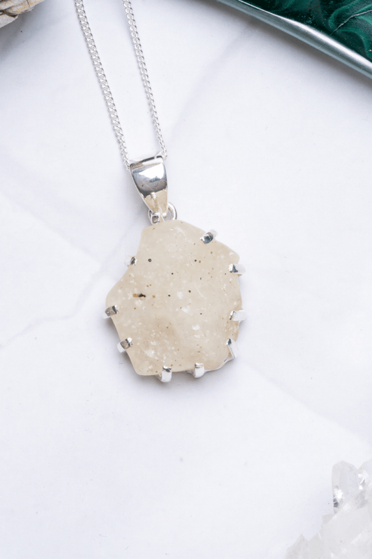 Natural Libyan Desert Glass Rough Necklace Rare Pendant Sterling Silver - Eat.Read.Love.