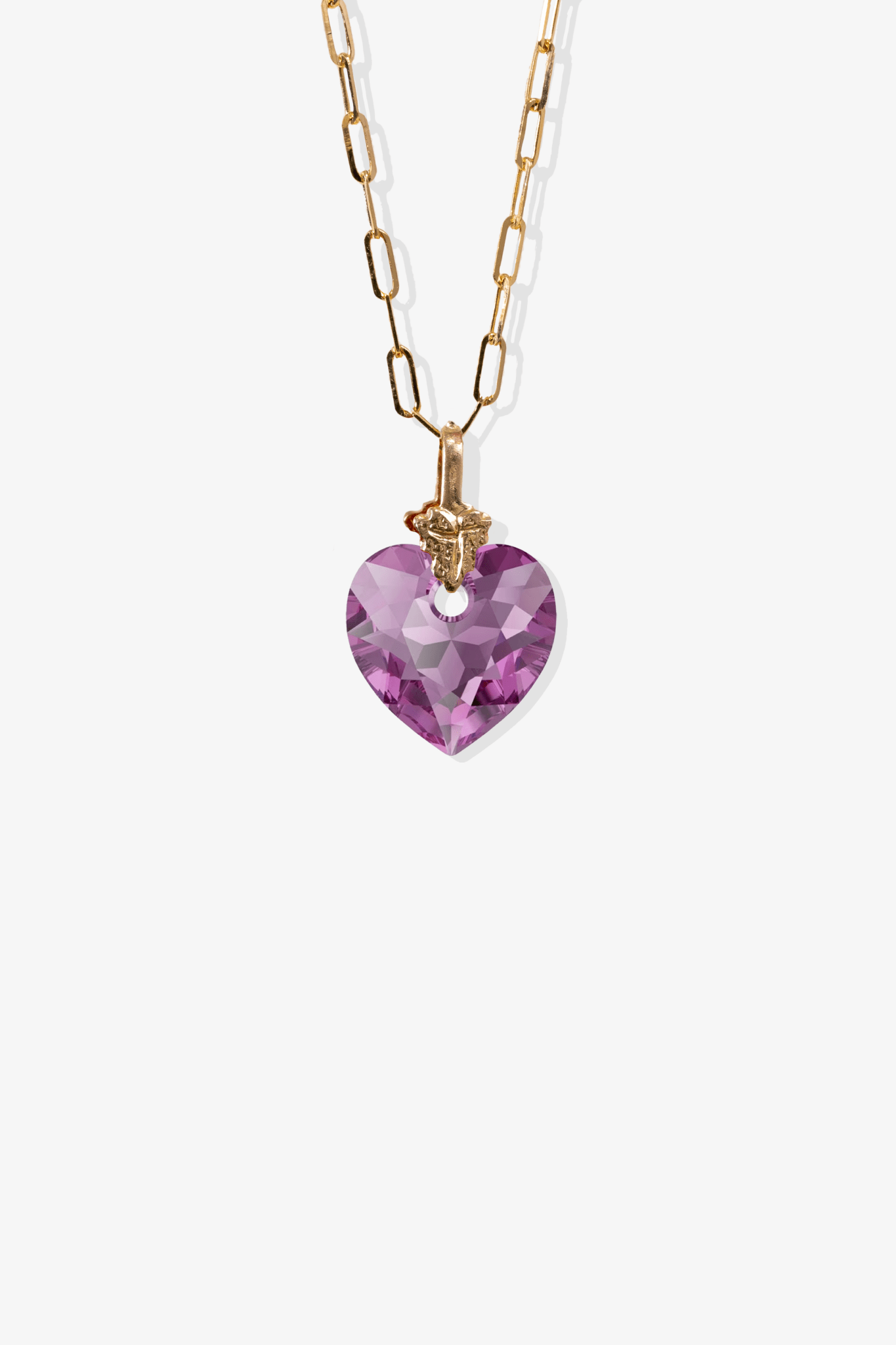 Petite Swarovski Xilion Amethyst Purple Crystal Heart with REAL 14k Gold Paperclip Necklace - Eat.Read.Love.