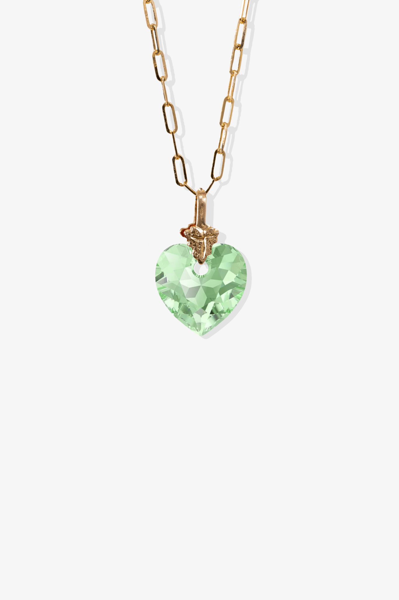 Petite Swarovski Xilion Peridot Green Crystal Heart with REAL 14k Gold Paperclip Necklace - Eat.Read.Love.