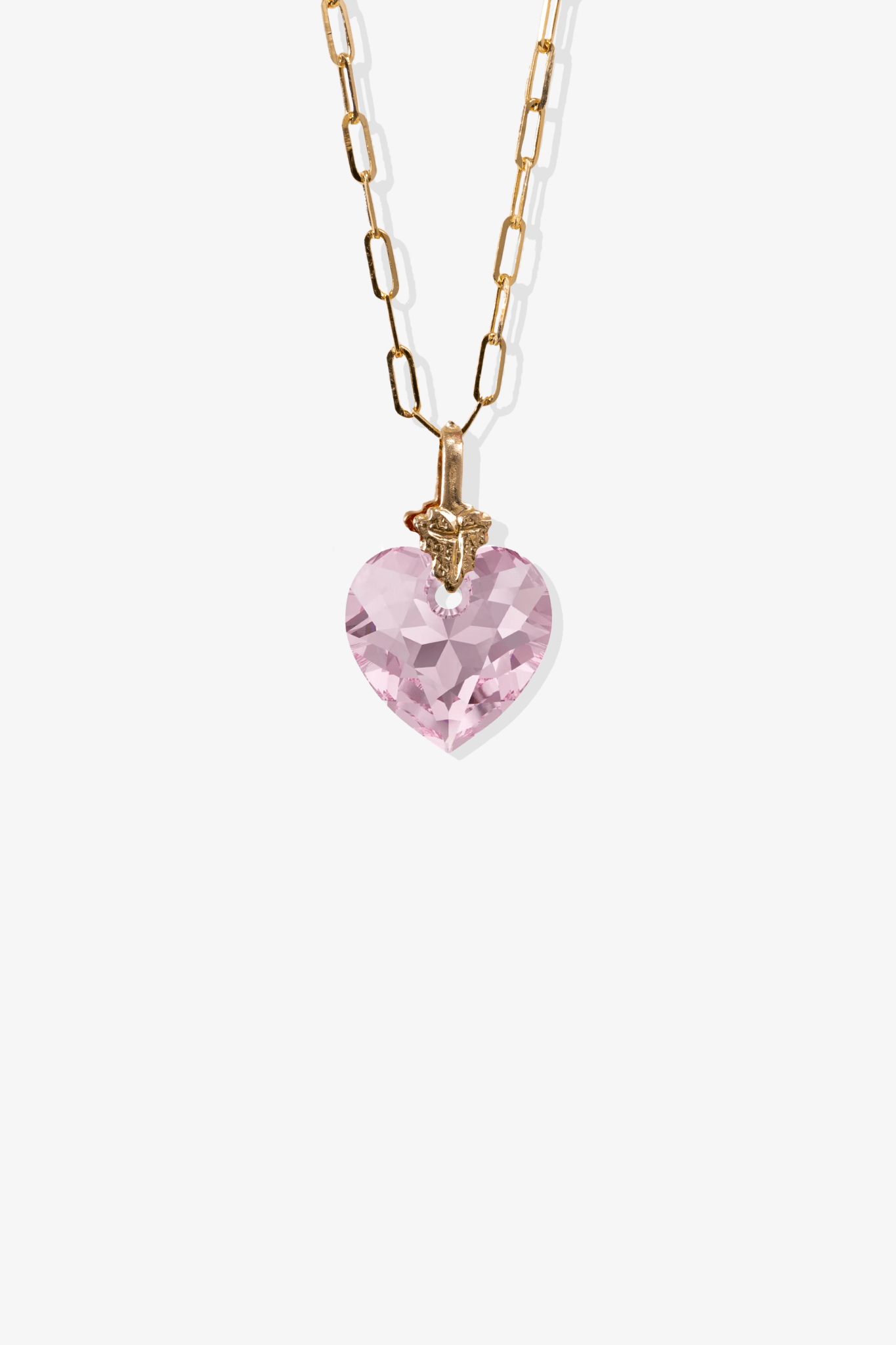 Petite Swarovski Xilion Rose Pink Crystal Heart with REAL 14k Gold Paperclip Necklace - Eat.Read.Love.