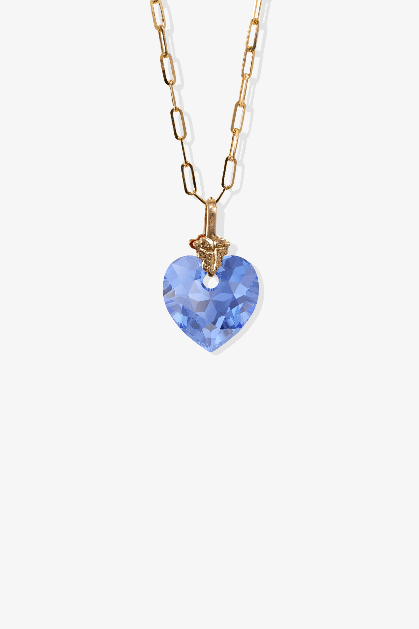 Petite Swarovski Xilion Saphire Blue Crystal Heart with REAL 14k Gold Paperclip Necklace - Eat.Read.Love.