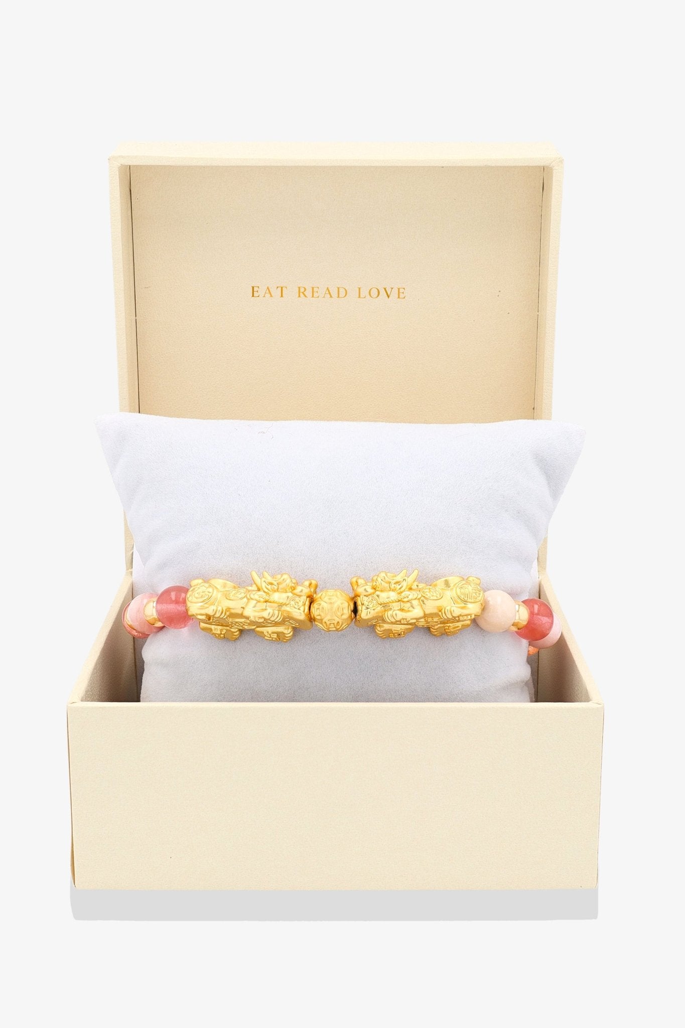 Pink Opal and Cherry Quartz 18k Gold Vermeil Double Pixiu Feng Shui Bracelet - Eat.Read.Love.