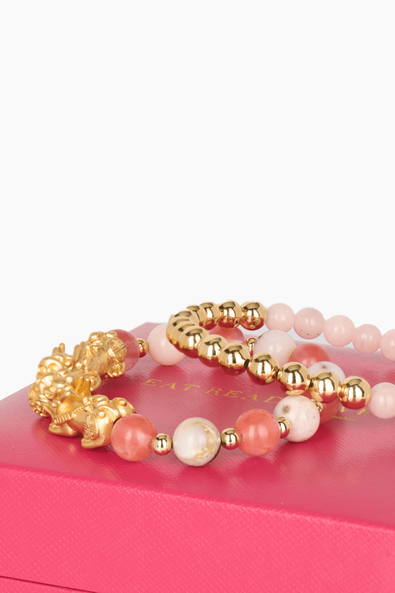 Pink Opal and Cherry Quartz 18k Gold Vermeil Double Pixiu Feng Shui Bracelet - Eat.Read.Love.