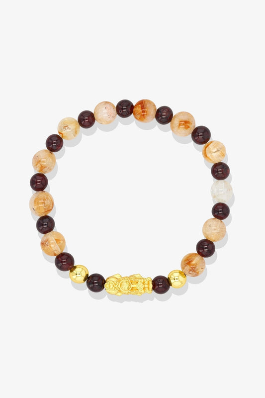 Pink Opal and Cherry Quartz Unlimited Romance 18K Gold Vermeil Pixiu Feng Shui Bracelet - Eat.Read.Love.