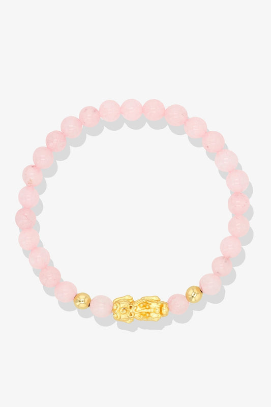 Pink Opal Unlimited Prosperity 18K Gold Vermeil Pixiu Feng Shui Bracelet - Eat.Read.Love.