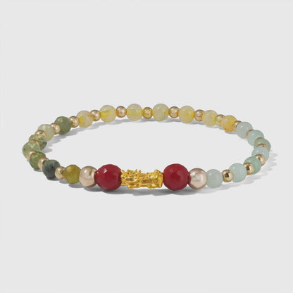 Natural Green Jade Pixiu Wealth Bracelet With REAL Gold