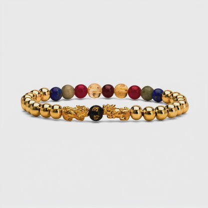 Mega Wealth 18k REAL Gold Double Pixiu Lucky 7 Feng Shui Bracelet