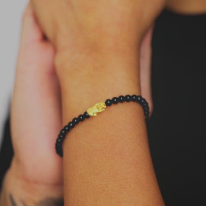 Black Obsidian 18k REAL Gold Feng Shui Pixiu Bracelet