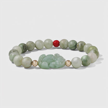 Natural Green Jade Pixiu Wealth Bracelet With REAL Gold