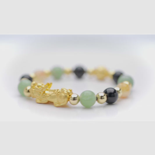 Fortune Attracting Lucky Pixiu Bracelet - Jade - Black Obsidian - Citrine